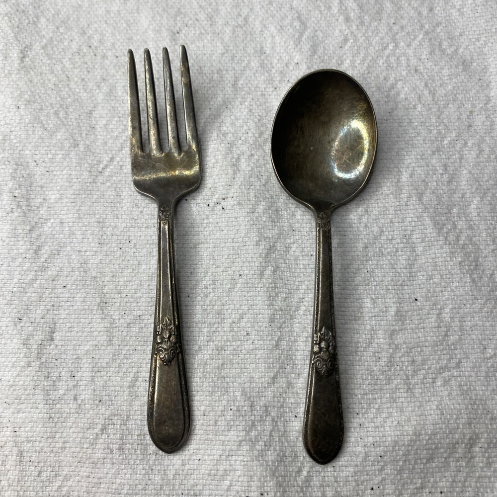 Baby Spoon And Fork 1847 Rogers Bros Silver Plated Adoration Pattern